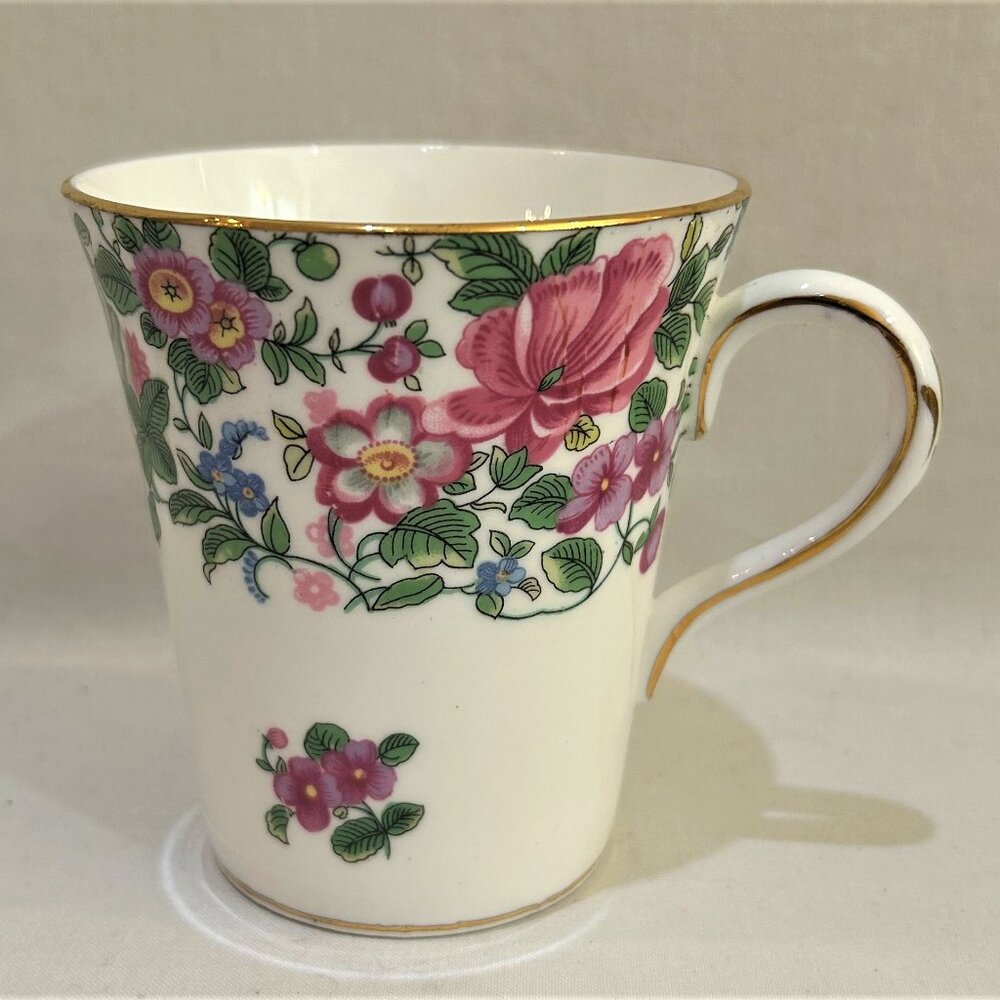 Crown Fine Bone China Staffordshire England Teacup Coffee Mug Floral Gold Trim